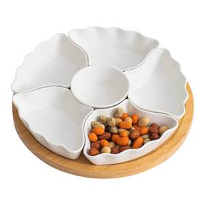 lot 22075 image: SumitlEyao Porcelain Divided Serving Dishes, Relish Tray, 12 Serving Tray and Platter with 6 Removable Compartment, for Party, Kitchen Decor, for Chips and Dip, Fruits, and Condiment