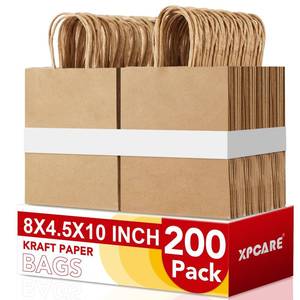 lot 22086 image: XPCARE 200Pack Paper Bags 8x4.5x10 Inch, Plain Medium Paper Bags with Handles Bulk, Kraft Paper Gift Bag, Retail, Party, Shopping, Favor Bag (Brown)