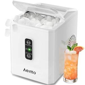 lot 22089 image: Aeitto Ice Makers Countertop, 26Lbs24H, 9 Ice Cubes Release in 6 Mins, 2 Sizes of Bullet Ice Machine, Self-Cleaning Portable Ice Maker with Ice Scoop and Basket for Home Kitchen Office Bar RV, White
