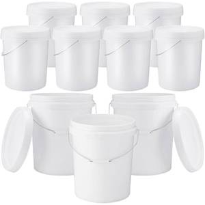 lot 22091 image: Gerrii 10 Pack White Plastic Bucket with Handle and Lid Food Storage Bucket Containers All Purpose Pail for Multipurpose Paint Water Art Crafts Projects Garage Organization (White,3.5 Gallon)