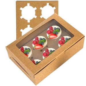lot 22095 image: Jucoan Pack Kraft Cupcake Box with Insert and Window Hold 6 Standard Cupcake, Food Grade Cupcake Carrier Container, Brown Bakery Box for Pastry, Cookies, Small Cake, Desserts Treat