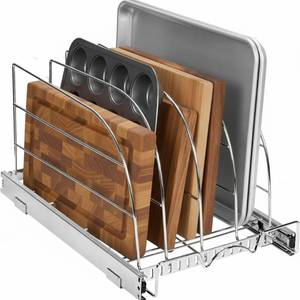 lot 22101 image: HOLDN STORAGE Pull Out Organizer for Bakeware, Cutting Board and Trays, Adjustable Dividers - Heavy Duty, Lifetime Limited Warranty - For Narrow Cabinet Spaces, 12.5W x 21D x 11H, Chrome