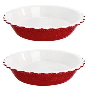 lot 22103 image: Hacaroa 2 Pack 11 Inches Ceramic Pie Pans for Baking, 55 Ounce Pie Dish, Round Deep Baking Dish Plates for Fruit Pies, Pumpkin Pies, Crisps, Quiches, Microwave, Oven, Dishwasher Safe, Red