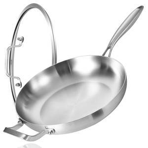 lot 22119 image: LOLYKITCH 14 Inch Tri-ply Stainless Steel Frying Pan with Lid and Helper Handle, Large Skillet, Induction Chefs Cooking Pan, Oven Safe and Detachable Handle