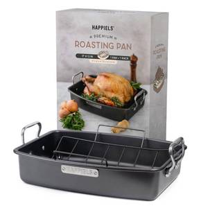 lot 22126 image: HAPPIELS 17 x 13 inch Roasting Pan with Rack, 20-25 lb Large Turkey Roasting Pan for Oven Non Stick, Turkey Roaster Pan with Rack, Roasting Pans, Turkey Pan, Deep Roast Pan, Prime Rib Roaster