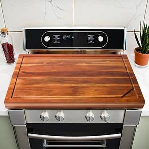 lot 23040 image: Wood Stove Cover Board for Gas Range Stovetop, Acacia Noodle Board Electric Stove Cover for RV Stove Top, Extra Countertop Space for Kitchen Stovetop 30L x 22W (Brown)