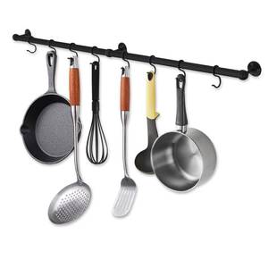 lot 23048 image: ROTHLEY Hanging Pot Rack Hanger 39.4 Inch Stainless Steel Pot and Pan Hanger Pot Rack Wall Mounted Hanging Pots and Pans Rack Pot Hangers for Kitchen Utensil Rail with Hooks (Matt Black