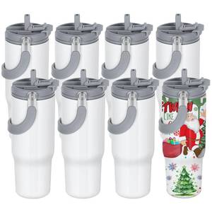lot 23062 image: 8 Pack 30oz Sublimation Tumbler with Handle, Sublimation Flip Straw Tumbler with Portable 2-in-1 Lid, Stainless Steel Insulated Water Bottle, Leak Proof Travel Coffee Mug Cup for Home, Outdoor or Car