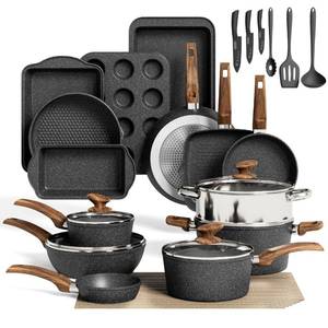 lot 23064 image: MAISON ARTS Pots and Pans Set Non Stick, Kitchen Cookware & Bakeware Sets with Granite Coating, Pots and Pans Sets for Cooking Nonstick, Black