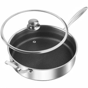 lot 23079 image: Toutrop Frying Pans Nonstick wih Lid, Non Stick Tri-Ply Stainless Steel Saute Pan, 8 Quarts Large Saute Pan, 13.5 Inch Induction Cooking Pan, Dishwasher and Oven Safe, PFOA Free