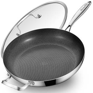 lot 23083 image: Bzayeat 14-Inch Nonstick Hybrid Frying Pan with Lid, Ceramic Coated Tri-Ply Stainless Steel Induction Chefs Pan, Large Skillet, PFOA Free, Oven & Dishwasher Safe for All Stoves, Detachable Handle