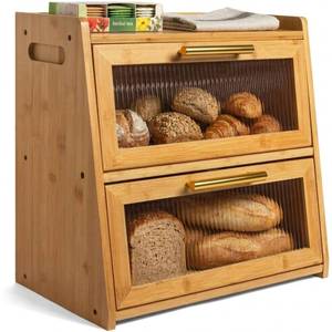lot 23085 image: Gennua Kitchen Extra Large Bamboo Bread Box for Kitchen Countertop, Wooden Dual-Layer Breadbox Provides Double the Storage Space, Holds Multiple Loaves, Durable & Beautiful with Frosted Acrylic Panels