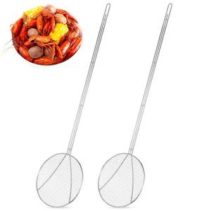 lot 23086 image: Baderke 2 Pcs 36 Inch Round Plated Wire Skimmer Stainless Steel Food Strainer Spoon Mesh Stirring Fryer Skimmer with Long Handle for Kitchen Fried Food Cooking Straining Frying