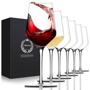 lot 23087 image: Chouggo Wine Glasses Set of 6, Hand Blown Crystal Red Wine or White Wine Glass - 15Oz, Hand Crafted by Artisans - Gifts for Women, Men, Wedding, Anniversary, Christmas, Birthday