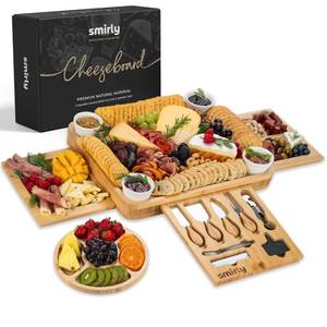 lot 23106 image: SMIRLY Charcuterie Boards Set - Large Bamboo Cheese Board Set - Housewarming Gifts New Home, Wedding Gift for Couple, Bridal Shower Gift, Birthday Gifts for Women