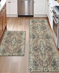 lot 23110 image: DEXI Kitchen Mats for Floor Cushioned, 23x3523x59 Extra Large Runner Rug Non-Slip, Waterproof Soft Comfort Standing Padded Anti Fatigue Decorative Set of 2, Cream Red