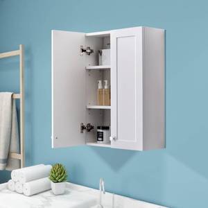 lot 23111 image: VANIRROR White Wall Mount Cabinet, MDF Over The Toilet Storage Cabinet with Adjustable Shelves, Space Saver 2 Door Medicine Cabinet for Bathroom Laundry Kitchen, 19x 27in, No Paint Odor