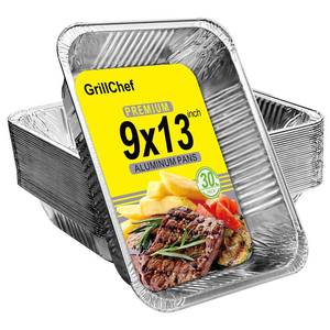lot 23118 image: GrillChef Aluminum Foil Pans, Disposable 9x13 Baking Pans, 30 Pack Tin Foil Holders Half Size for Cake, Steam Table, Cooking, Heating, Storing, Aluminum Trays Heavy Duty