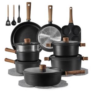 lot 23126 image: CAROTE Nonstick Kitchen Titanium Cookware Sets, Non stick Pots and Pans set, Induction Cookware Set Black