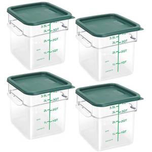 lot 21030 image: TSUBOR 4 Pack Food Storage Containers with Green Lids, 4.0 Qt - Square, Clear, Polycarbonate, for Restaurant Commercial Kitchen and Home party