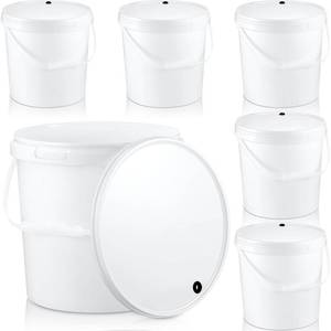 lot 21044 image: Hushee 6 Pcs Round Fermentation Bucket Fermenting Bucket with Lid Food Grade Home Brewing Wine Fermenter for Beer Wine Mead Cider Fermented Beverage, White (2 Gallon)