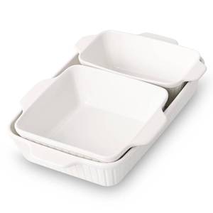 lot 21050 image: DOWAN Casserole Dishes for Oven, Baking Dishes Set, Ceramic Bakeware Sets of 3, Lasagna Pan Deep, Rectangular Baking Pan Set with Handles for Baking, Casserole, Kitchen, Wedding Gift, White (13x 8x 4)