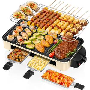 lot 21052 image: Electric Indoor Grill 1500W -2 in 1 Smokeless Indoor Grill for Kitchen with Non-stick Removable Grill & Griddle Plate, Temperature Control Korean BBQ Grill with 3 Cheese Pans Dishwasher Safe
