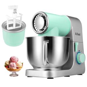 lot 21053 image: Aifeel Stand Mixer, 6.5QT Mixer with Ice Cream Maker Attachments, Kitchen Electric Mixer Multifunctional Bread Dough Mixer with Dough Hook, Whisk & Beater, Food Mixer for Baking (Green-Silver)
