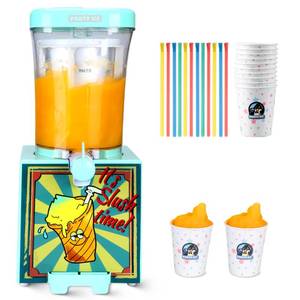 lot 21055 image: Party Ice Slushie Machine for Home with 10 Cups & Spoon straws, Countertop Slushie Maker Frozen Drink Machine for Kitchen, Turn Any Sugary Drinks into Slushie, Aqua