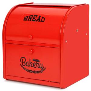 lot 21057 image: Widousy 2 Layer Metal Bread Boxes, Bread Box Storage Bin Kitchen Container with Roll Top Lid Iron Countertop Containers Metal Food Storage Bread Keeper Large Capacity Home Kitchen Counter Red