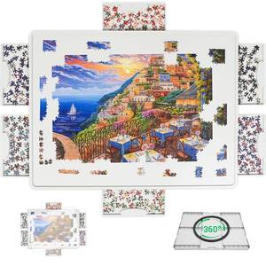 lot 21059 image: BuilderButler Lightweight 1500 Pieces Rotating Puzzle Board with 6 Sliding Drawers and Cover 360° Lazy Susan Spinning, 34.25x26.38 Portable Plastic Puzzle Table, for Mom