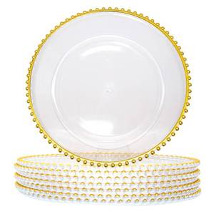 lot 21066 image: DaCakeWS 13-Inch Acrylic Clear Charger Plates,Gold Charger Plate Set of 10pcs - Elegant Decorative Dinner Plates Chargers for Wedding Reception, Holiday Party, Family Gathering & Table Setting