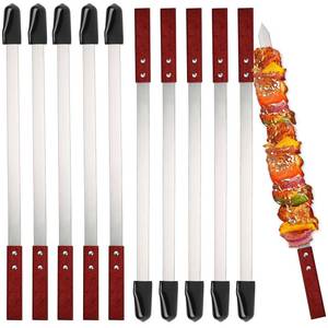 lot 21072 image: Idong 10 PCS Kabob Skewers 23.6 Flat Stainless Steel BBQ Skewers for Grilling Meat with Wood Handle and Tip Guards, Heavy Duty Reusable for Koobideh Persian Brazilian Shish Kebab