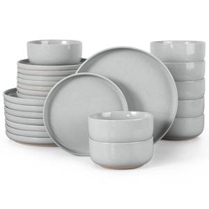 lot 21076 image: HaWare Stoneware Dinnerware Sets, Plates and Bowls Set for 8, Dishes Set for Home Restaurant, Speckled Misty Grey