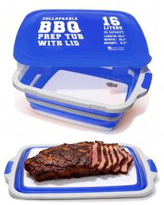 lot 21079 image: LID ONLY - KITCHEN PERFECTION Collapsible XL Smoker & BBQ Prep Tub with Locking Lid & Cutting Board - Grill Caddy Container for Meat Marinating & Brine Perfect For Brisket, Turkey & Ribs - Best Gift For Men
