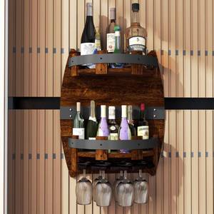 lot 21088 image: lukar Whiskey Barrel Shelf Wall Mounted, Vintage Wine Rack with Glass Holder, Wooden Handmade Bourbon Shelf, Bar Liquor Bottle Holder, Gift for Wine Lover, Drinks Cabinet Rack for Wine, Whiskey, Beer