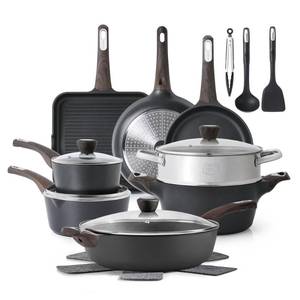 lot 21100 image: SENSARTE Pots and Pans Set Nonstick, 20 Pcs Induction Cookware Sets, Non-toxic Healthy Non-Stick Kitchen Cooking Set with Stay-Cool Handles, PFOA PFOS Free, Black