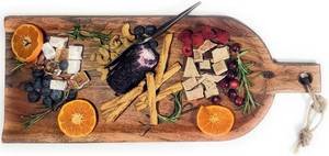 lot 21105 image: Acacia Charcuterie Board with Drip Edge & Handle - Wood Cheese Board - Decorative Wooden Serving & Cutting Board - Housewarming, Mothers Day, New Home & Wedding Gifts (20 x 8)