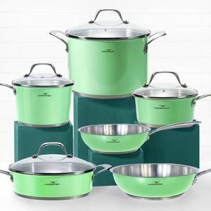 lot 21106 image: HOMICHEF 10-Piece Mint Green Nickel Free Stainless Steel Cookware Set - Nickel Free Stainless Steel Pots and Pans Set - Healthy Non-Toxic Induction Cookware Sets