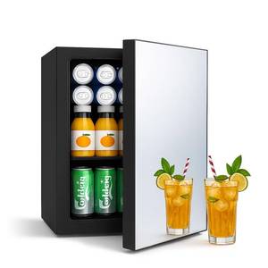 lot 21108 image: DollarDash 7 Temp Control 24 Can Mini Fridge, 0.95 Cu.Ft Beverage Cooler for Soda, Beer, Wine, Beauty Products, Mirrored Door Compact Refrigerator for Bedroom, Dorm, Office, Storage