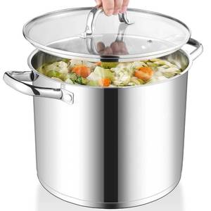 lot 21111 image: Herogo 12-Quart 1810 Stainless Steel Stock Pot with Lid, Large Heavy Duty Soup Pot Compatible with Electric, Gas, Induction and Various Cooktops, Dishwasher Safe