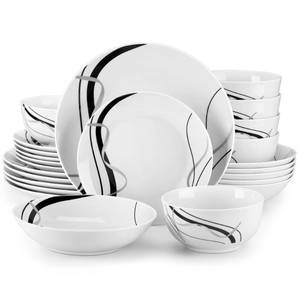 lot 21112 image: VEWEET Porcelain Dinnerware Sets for 6, 24 Pieces Plates and Bowls Set with Black and Grey Ribbon Lines, Dishes Set Dining Ware for Dinner, Microwave and Dishwasher Safe, Series FIONA