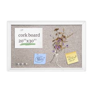 lot 60063 image: VUSIGN Linen Bulletin Board, 30 x 20 Large White Cork Board Decorations, Wall Mounted White Framed Cork Boards, Fabric Pin Boards for Walls with 10 Pushpins for Home, School, Office