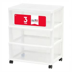 lot 60105 image: IRIS USA Plastic Drawer Storage Organizer Rolling Cart, with Wheels Casters, 3-Drawers, for Art Craft Supplies Bathroom Dorm Bedroom Laundry Room, Wide, White