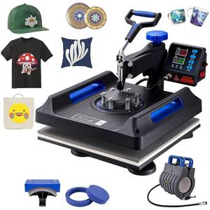lot 60112 image: VEVOR Heat Press, Upgrade 5 in 1 Heat Press Machine for T-Shirt Hat Cap Mug Plate Sublimation, 15x15 inch Anti-Scald Fast Swing Away Digital Control Multifunction, Blue