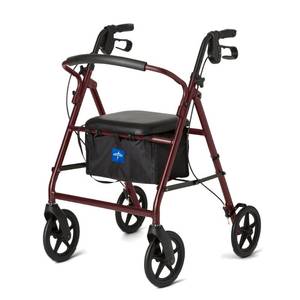 lot 60116 image: Medline Aluminum Rollator Walker with Seat, Folding Mobility Rolling Walker has 8 inch Wheels, Burgundy