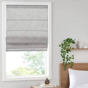 lot 61053 image: Madison Park Kyler Cordless Roman Shades - Single Panel, Lightweight Linen Blend Fabric, Natural Design, Easy Installation, Light Filtering Window Blind, Bedroom, Living Room Decor 31 W x 64 H Grey