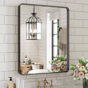 lot 61067 image: WEER Black Bathroom Mirror for Wall 20X30 Inch, Rectangular Black Metal Framed Vanity Mirror, Farmhouse Bathroom Mirror with Tempered Glass, Rounded Corner, Anti-Rust (HorizontalVertical)