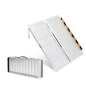 lot 61077 image: Aluminum Wheelchair Ramp Portable 600Lb Capacity Aluminum Threshold & Folding Wheelchair Portable Ramp, Lightweight wSafety Lock, Non-Slip Surface for Steps, Cars, Doors, Curbs