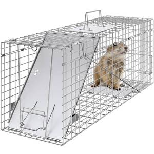 lot 61084 image: VEVOR Live Animal Cage Trap, 31 x 10 x 12 Humane Cat Trap Galvanized Iron, Folding Animal Trap with Handle for Rabbits, Stray Cats, Squirrels, Raccoons, Groundhogs and Opossums